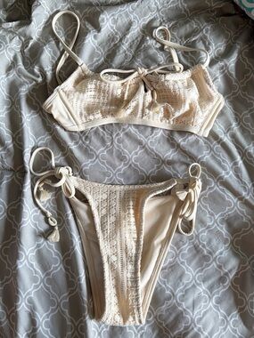 wild fable Cream Crochet Tie-Side Bikini Set